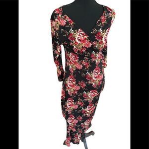 Lilac Clothing maternity faux wrap floral maxi dress, ruched sides, size small
